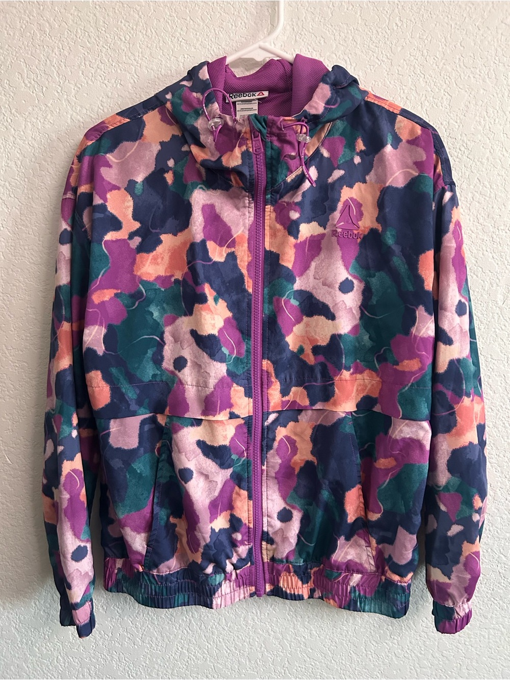 Reebok Multicolor Purple, Pink & Teal Hooded Windbreaker